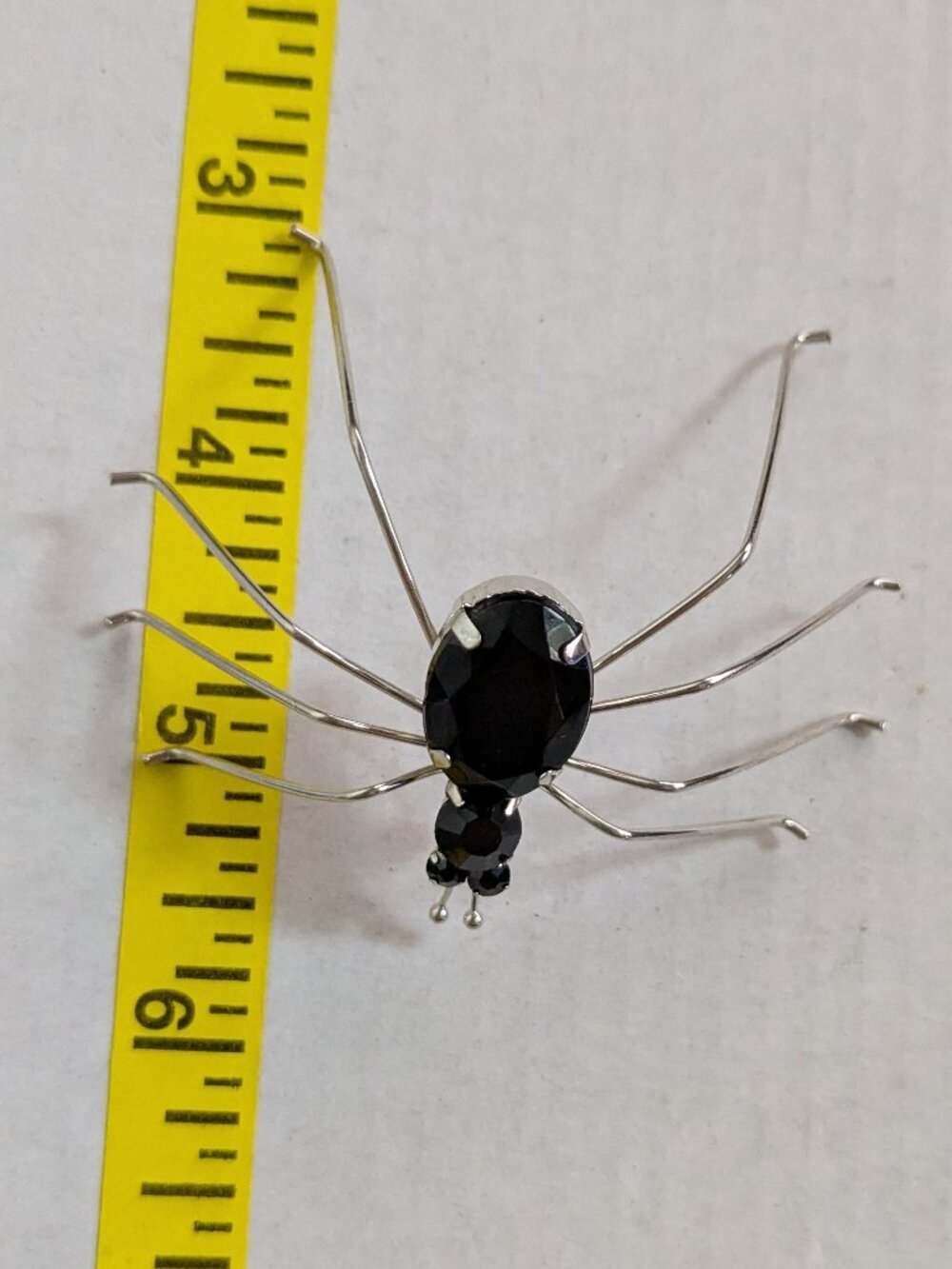 Silver Tone Black Faceted Rhinestone Spider Brooch Pin